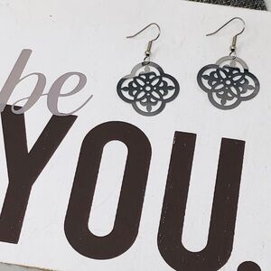 Silver Laser Cut Geometric Dangle Earrings